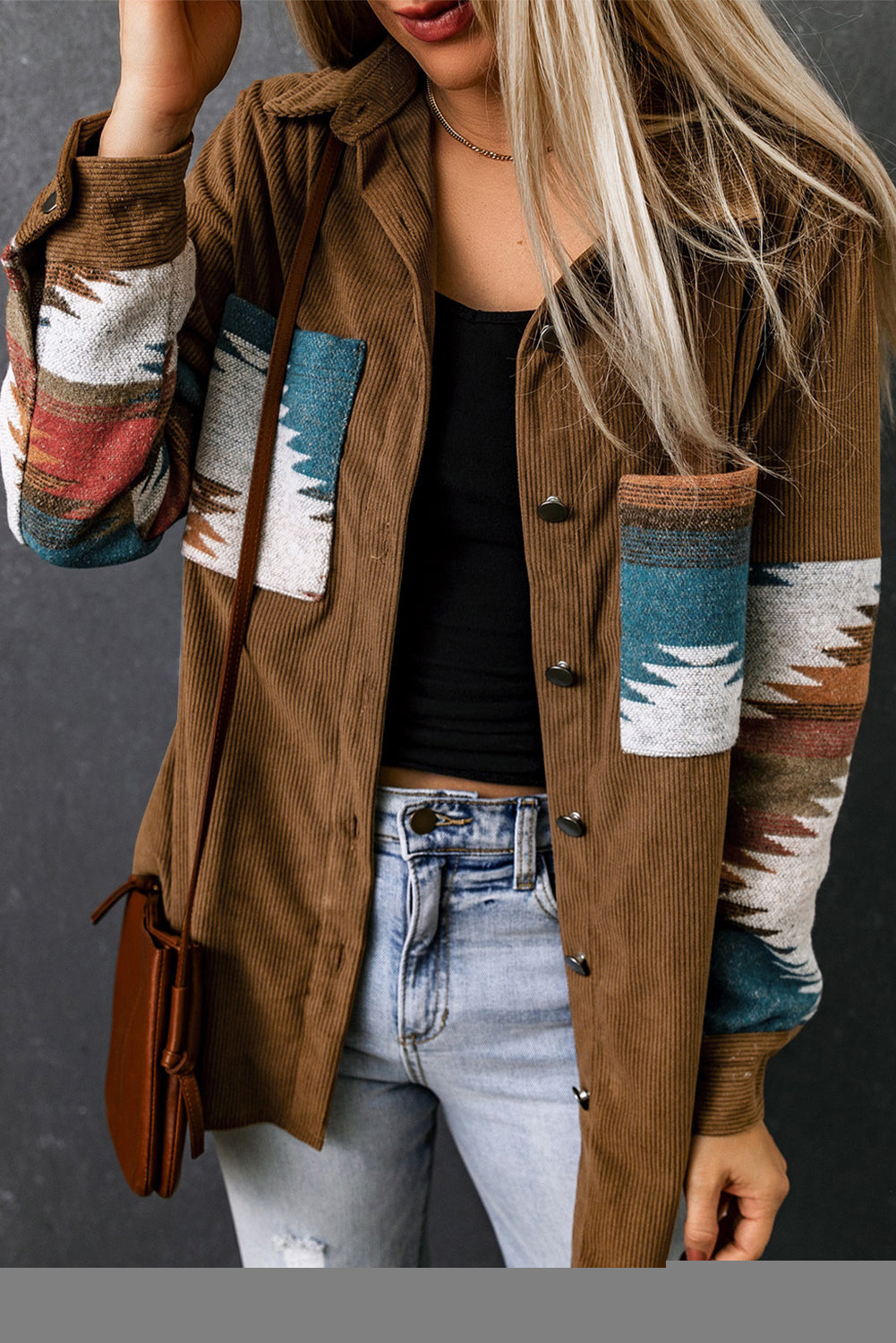 Aztec Pattern Corduroy Vest