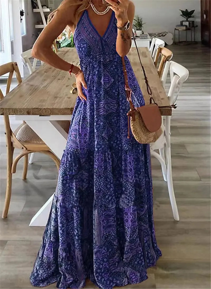 Damen Boho Maxi-Kleid mit floralem Muster