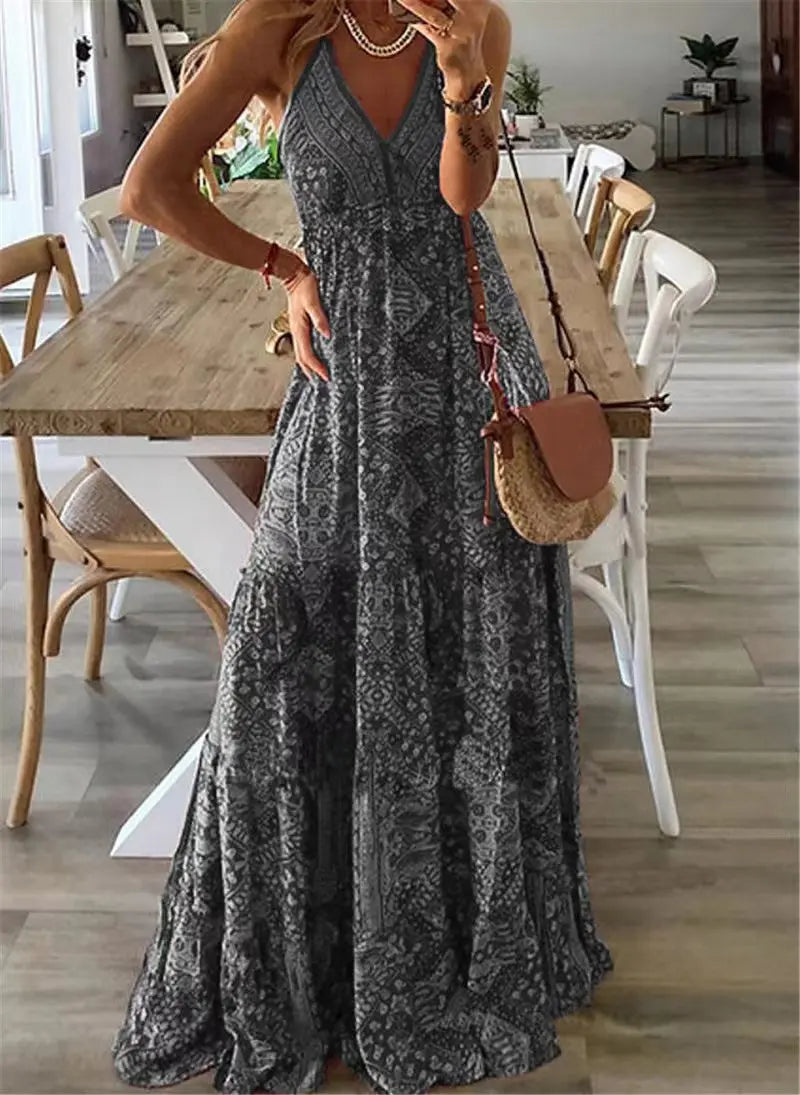 Damen Boho Maxi-Kleid mit floralem Muster