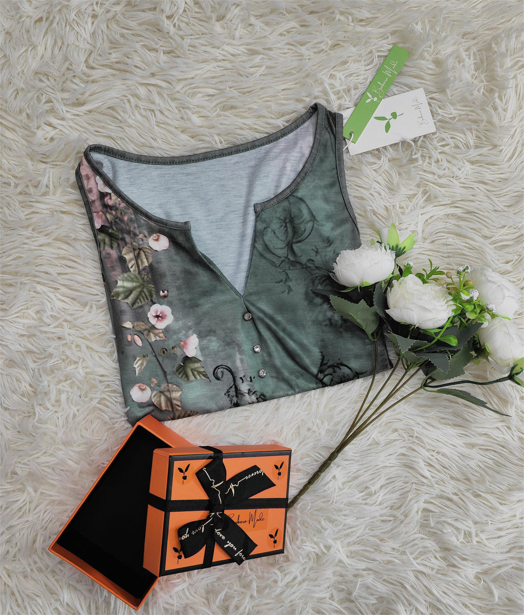 Ärmelloses Top mit Aquarell-Blumenmuster