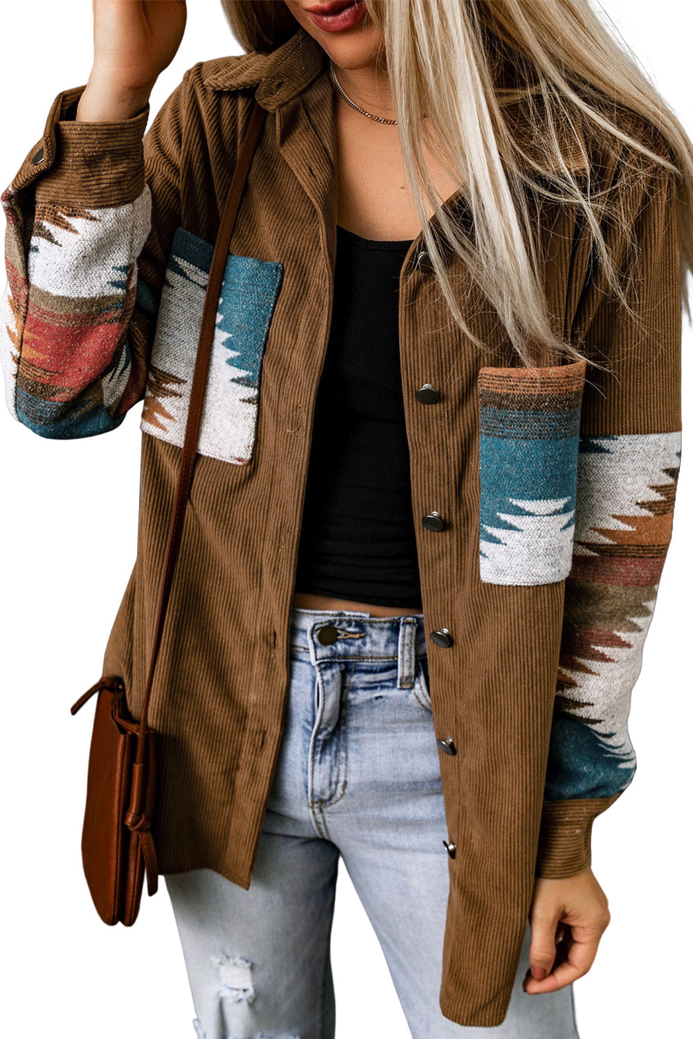 Aztec Pattern Corduroy Vest