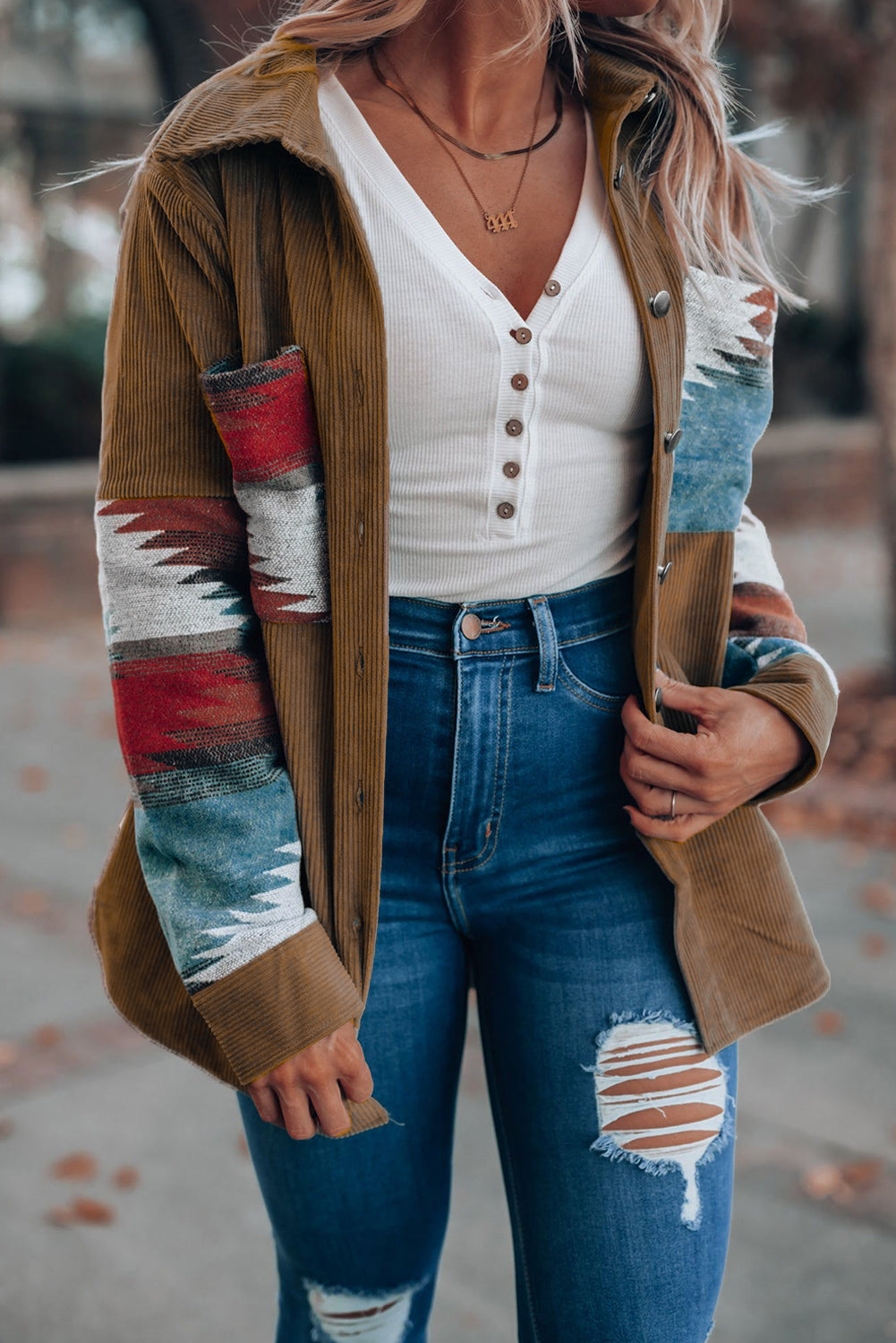 Aztec Pattern Corduroy Vest