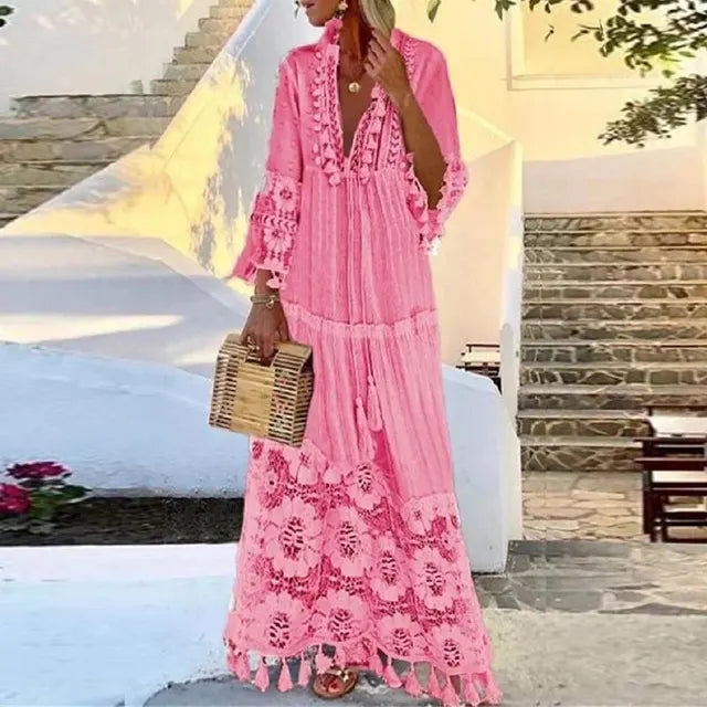 Boho-Maxikleid mit Spitzen und Fransen