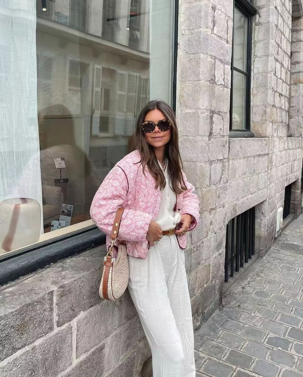 BLOOM – Damen Patchwork-Steppjacke in Rosa