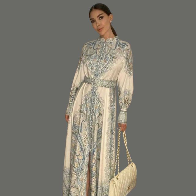 A-Linien-Kleid mit floralem Muster und Taillengürtel