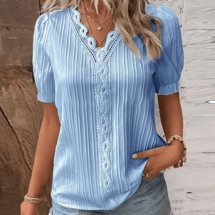 Elegante Bluse mit Spitzenakzent und V-Ausschnitt