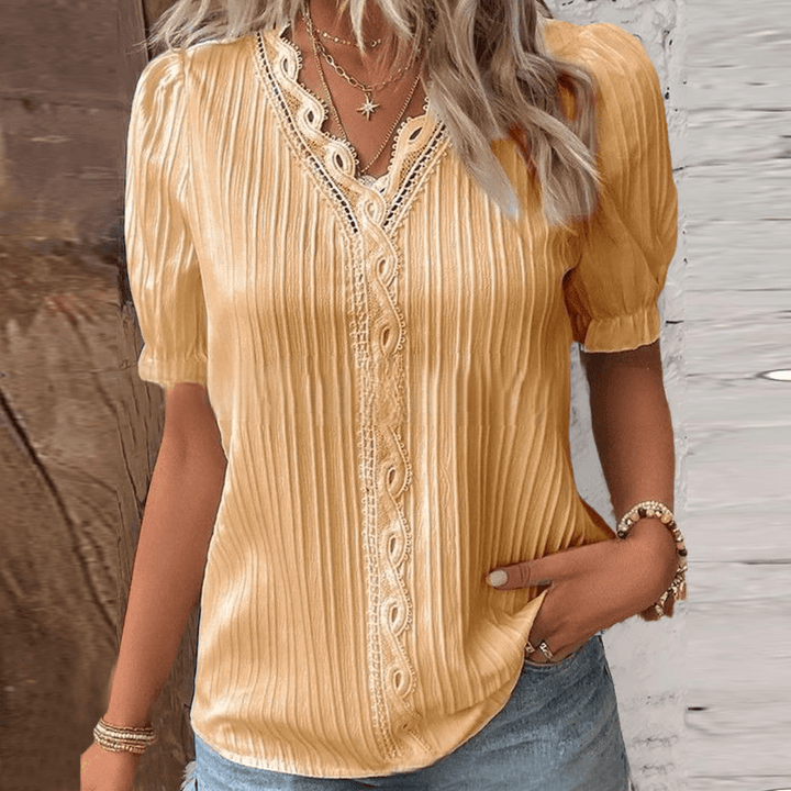Elegante Bluse mit Spitzenakzent und V-Ausschnitt