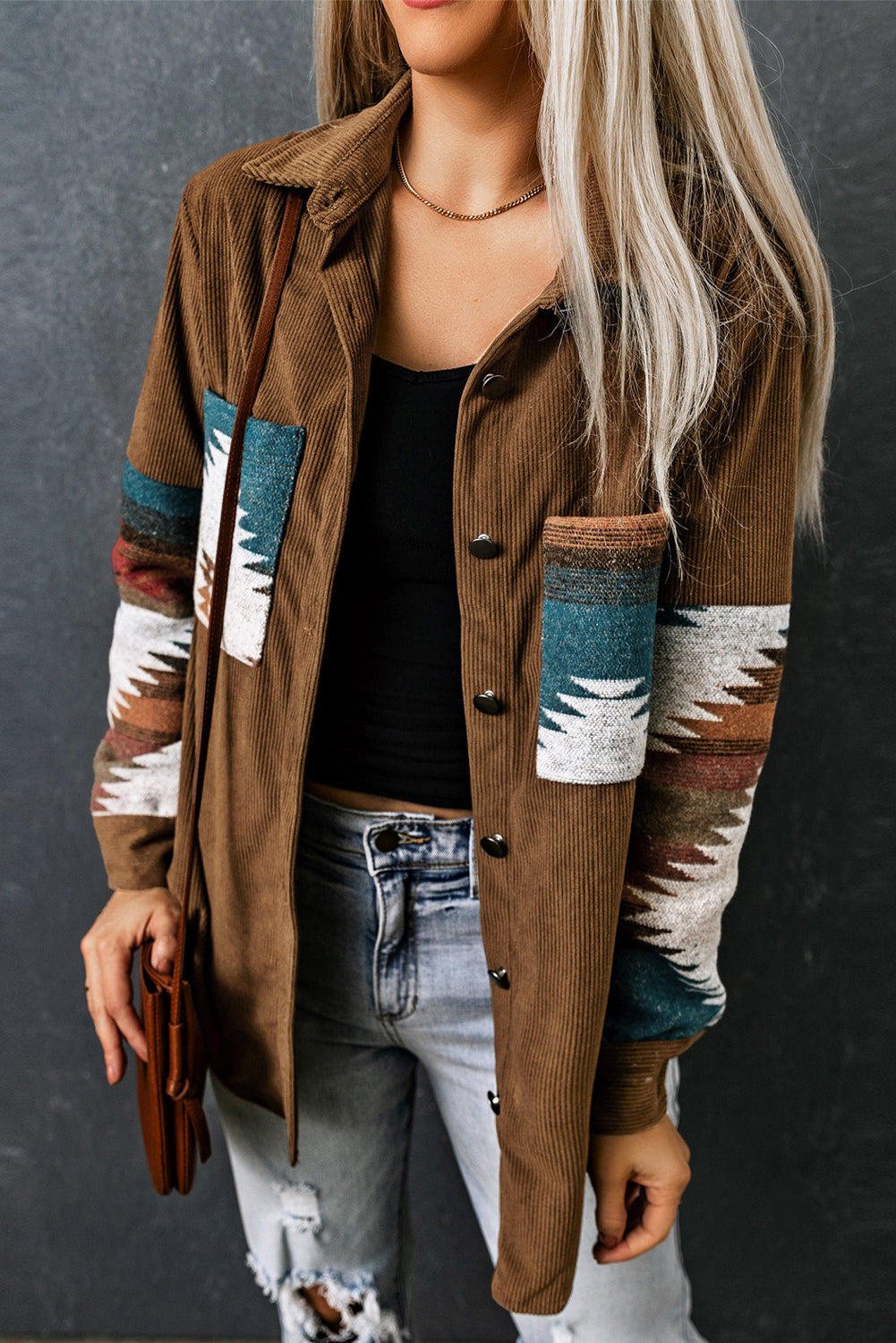 Aztec Pattern Corduroy Vest